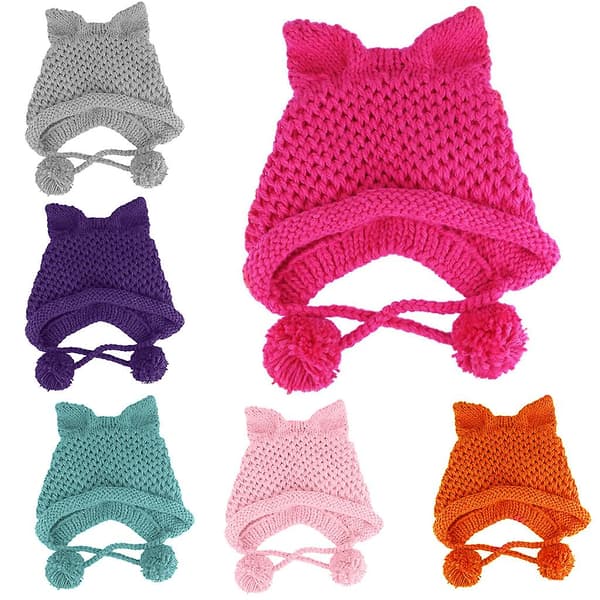 Women's Winter Thick Knitted Hat Cute 3D Cat Ears Solid Color