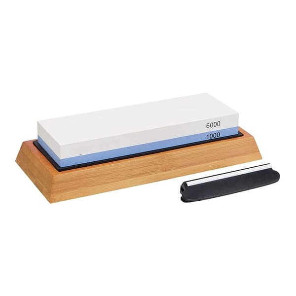 Basics Water Sharpening Stone - Double-Sided, 1000/6000 Grit - Non-Slip Bamboo Base, Angle Guide