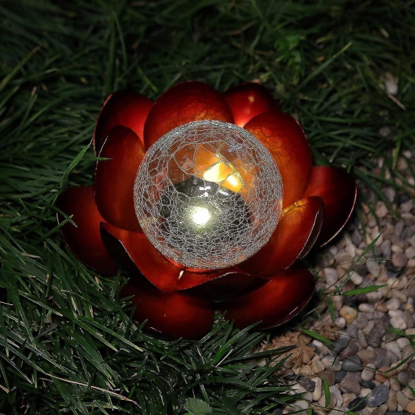 Lotus Solar Light Dekoration, Metall Blomma Vattentät Trädgård Varm Vit Led Ljus Sprucken Glaskula För Uteplats Gräsmatta Gångväg Bordsskiva
