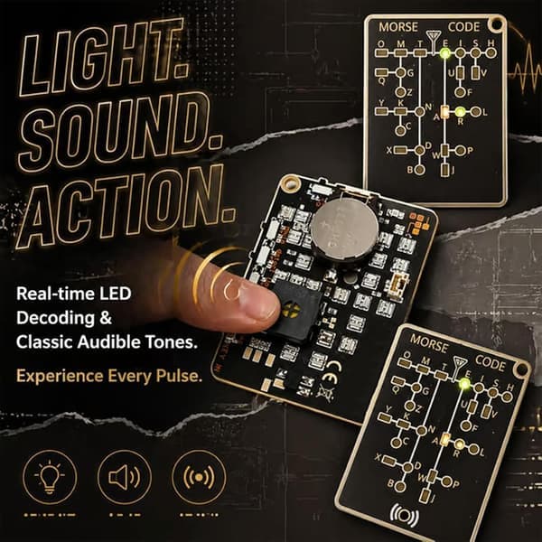 Morse Training Card Pro, Portable Interactive LED Telegraph Trainer with Signal Buttons, Audiovisual Feedback & Recording/Playback Function