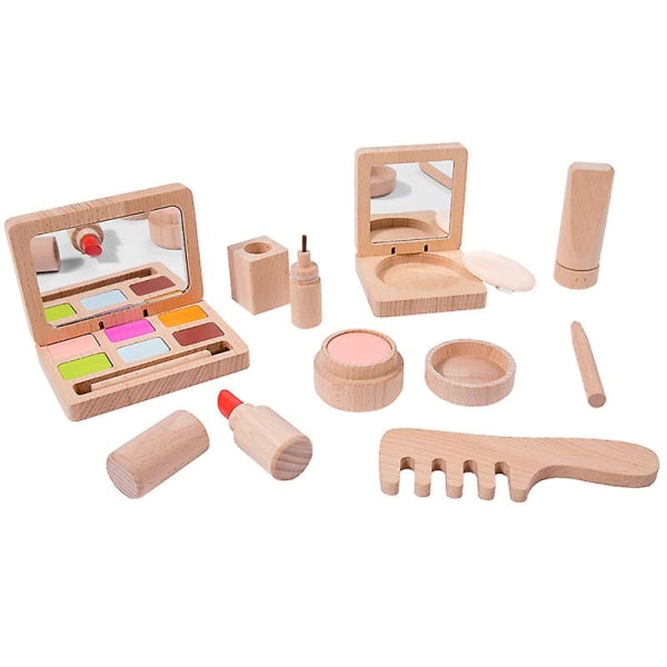 1 set låtsas-smink-kit Tjejsmink-kit Småbarn låtsas trä Skönhetssalongleksaker SetAssort Assorted Color 8.5X3.5X3.5CM