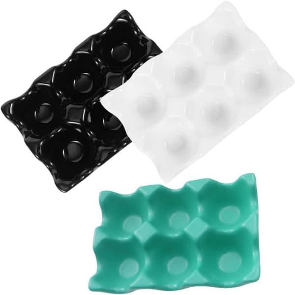 3 Pcs Ceramic Egg Storage Trays with 6 Holes Each, Non-Slip Bottom, Egg Holder