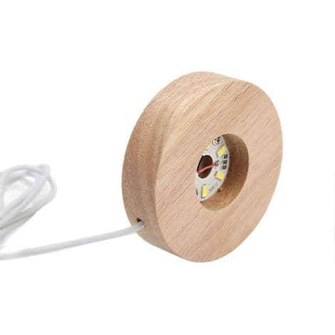Round Oak LED Light Base, USB Interface, 2cm Thick, Bright Decorative Lamp for Home, 5V, White Light.