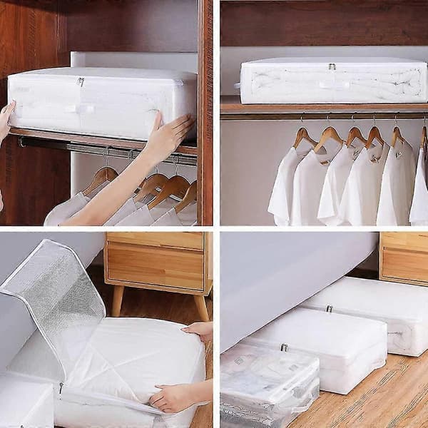 Under Bed Storage Container with Zipper 50*40*15cm Durable PVC Storage Organizer for Clothes, Bedding, 2-Pack