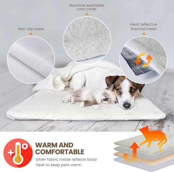 Self-heating Pet Mat - 60x45cm Insulating Blanket for Cat & Dog - Removable, Off-white