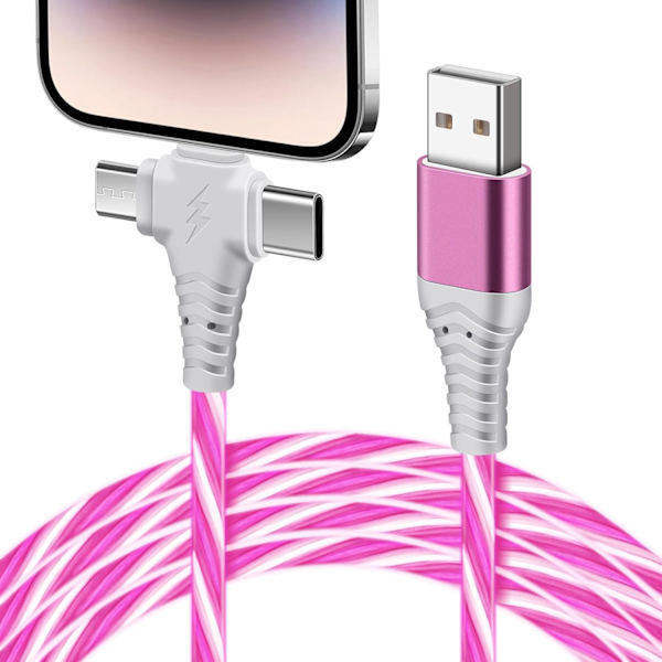 Lysende Multi-Ladekabel 3 i 1 Glødende Hurtigladekabel 120W Lysende Multi-Ladekabel med USB til iOS/Type C/Micro USB