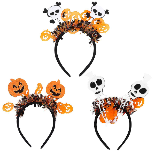 3 stk Halloween Hodebånd med Gresskar, Hodeskalle, Cosplay Hårklipp Dekor