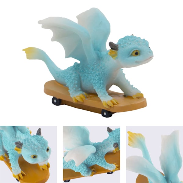Drakenstaty Mini Drakenfigur, Harts Dekoration, Lycklig Djurträdgårdsstaty för Mikrolandskap (Drake på Skateboard)