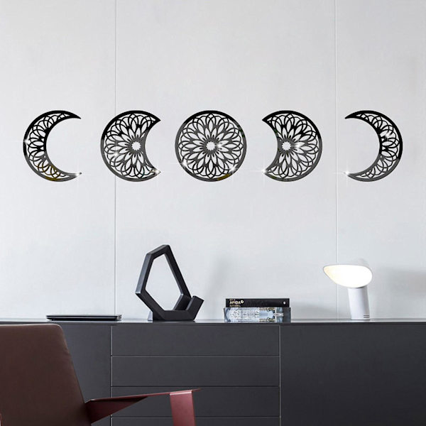 Gold5 Pakke 3D Månefase Vægstickers Nordisk Hjem Decor Stue Soveværelse Mural Art Decals Diy Håndværk Baggrund DekorationGuld