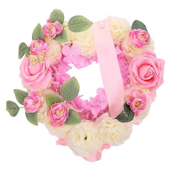 1 Sett Hjerteformet Minneskrans Kirkegård Offertilbehør Simulert Krans Rosa 30X30X10CM