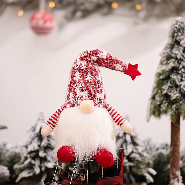 Röd Långbenad Jultomteluva Tomte Docka Ornament Belysning Söt Cartoon Tomte Elf Hem Dekoration Julfirande Skrivbord Röd Långben