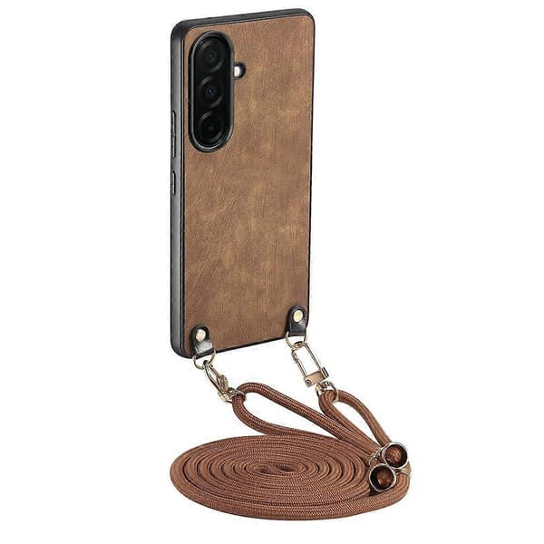 Compatible with Samsung Galaxy A37 5G Retro Leather Phone Back Cover with Adjustable Strap Brown Brown