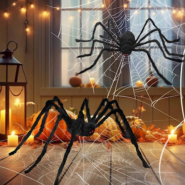 2 Pakkia Halloween-koristeita Ulkokäyttöön Hämähäkit, 5FT Jättimäiset Karvaiset Hämähäkit Halloween-Pihakoristeeksi Ulkokäyttöön Pelottavaan Juhlaan