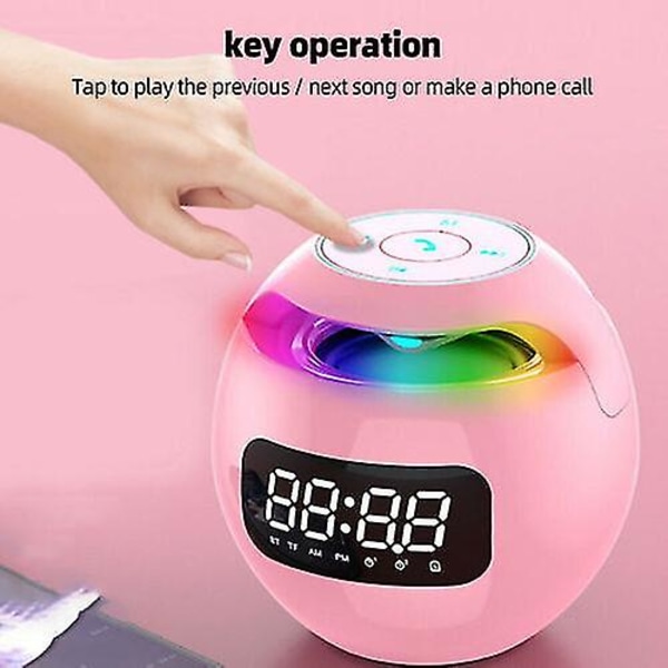 Digitaalinen led-herätyskello Pyöreä yövalo yövalo Koti-Tf-radio Bluetooth kaiutinPink Pink