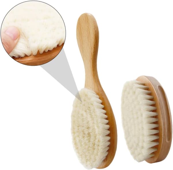 2 pcs wool baby brushes for infants, solid wood handle