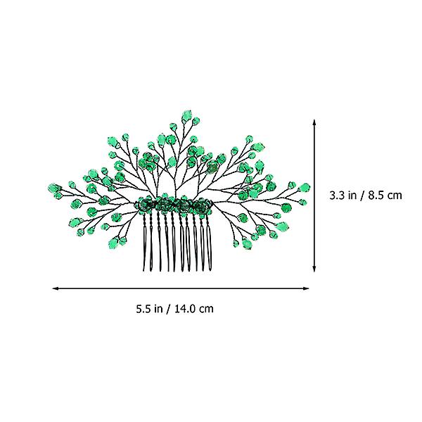 Bryllupskam, hårklipp, blad, krystall, bryllupshodepynt, hårdekor, grønn, 14x8,5 cm Green 14x8.5cm