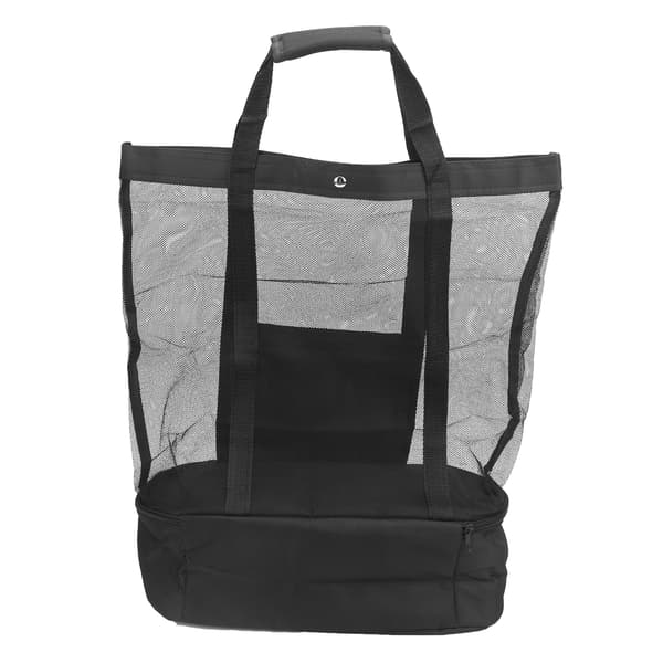 Camping Beach Mesh Bag with Detachable Cooler Multifunctional Packing Organizer Black