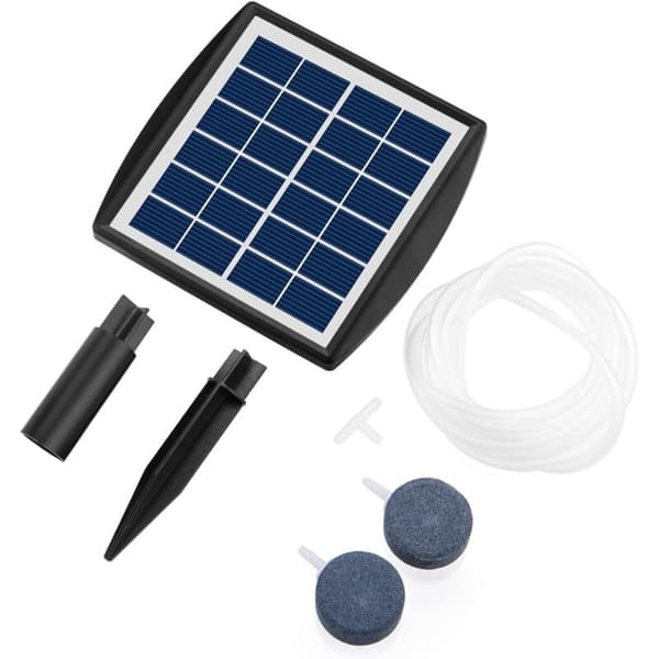 Solar pond pump, solar powered pond aerator, 6V 2W solar powered oxygen pump with hose and 2 stones