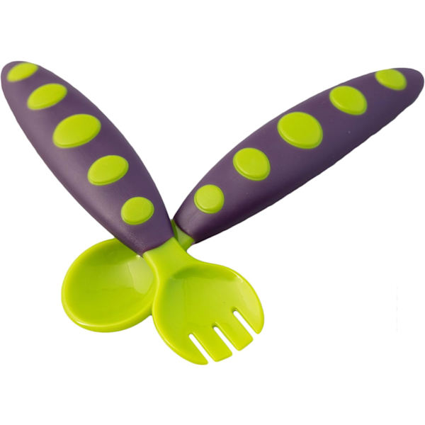 Bebisbestickset, Träningssked & Gaffel Set med Reseväska (Grön)