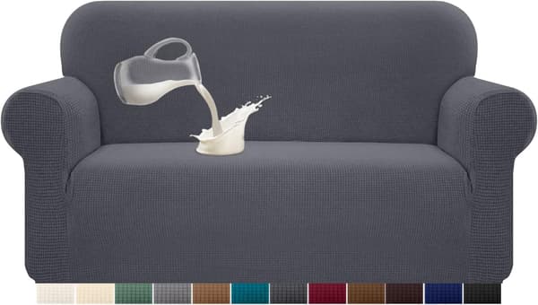 Spandex Jacquard Vanntett Stretch Sofatrekk med sklisikkert skum (2 seter, grå)