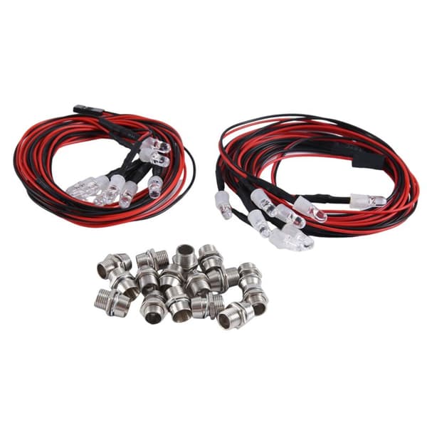 8 LED 5 mm RC-lyskit for 1/10 bil lastebil crawler modell drift frontlys baklys, hvit og rød