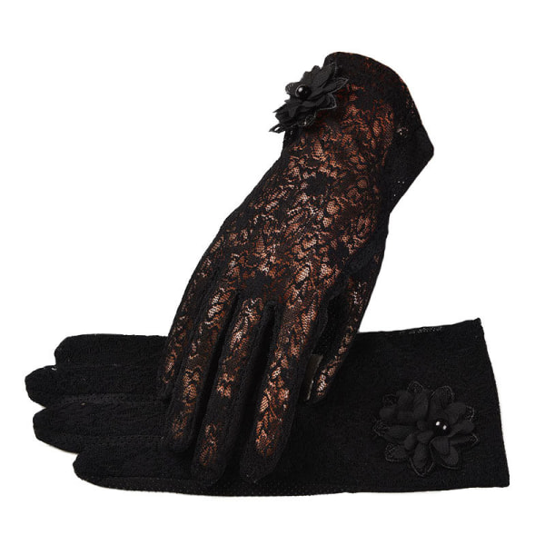 Lady Lace Floral Gloves Elegante korte Lace Handsker Sommerhandsker til bryllup Halloween Cosplay Party