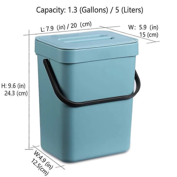Kitchen Compost Bin, Hanging Small Trash Can with Sealed Lid, 5 Liter, Mountable Compost Bin for Kitchen/Bathroom/RV (Blue)