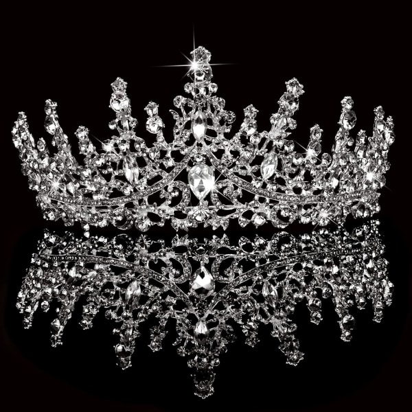 Sølvbryllupstiara for kvinner Krystalltiaraer og -kroner for kvinner Bryllupstiaraer for brud Royal Queen Crown pannebånd Princess Quinceanera hodeplagg