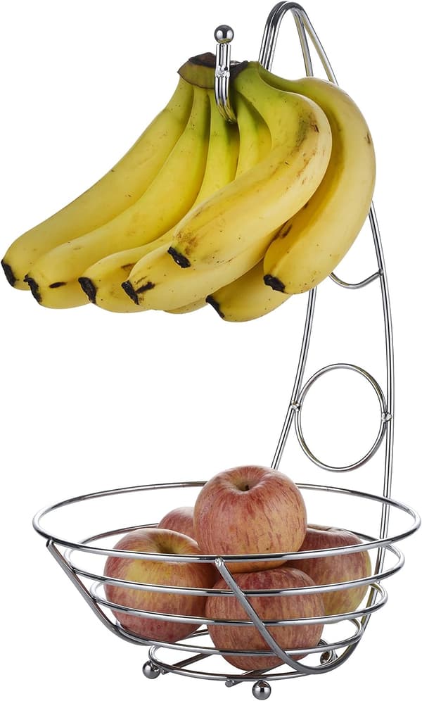 Frugtkurv Frugtskål med Banankrog 43cm Høj, Trådfrugtskål - Sølvforkromet Finish