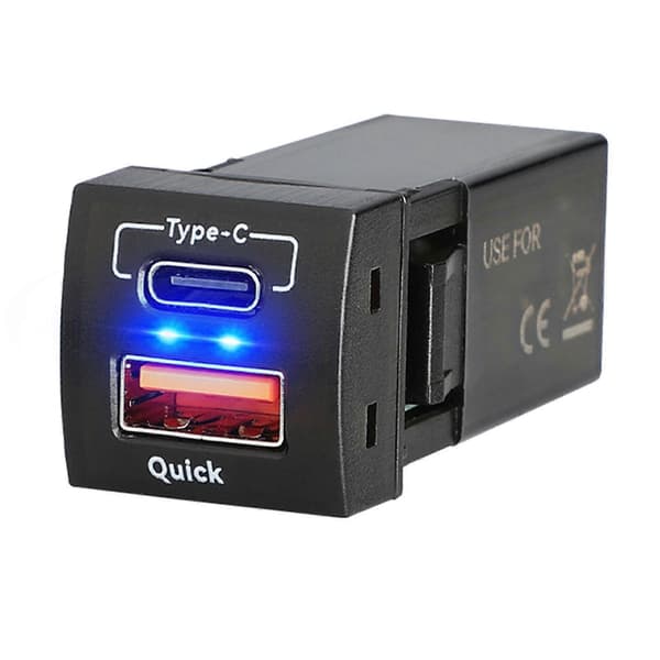 Efficient Charging Adapter 12V/24V Mobile Charger Support PD30W Type C 18W USB Charger Socket For Phones Tablets Blue