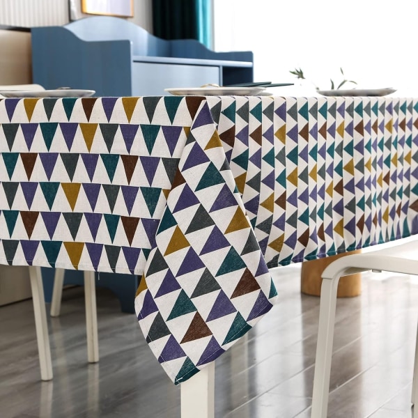 Rektangulär bordsduk i bomull och linnetyg, flerfärgad triangel med geometriskt mönster Fläckbeständigt bordsskydd för Kitc