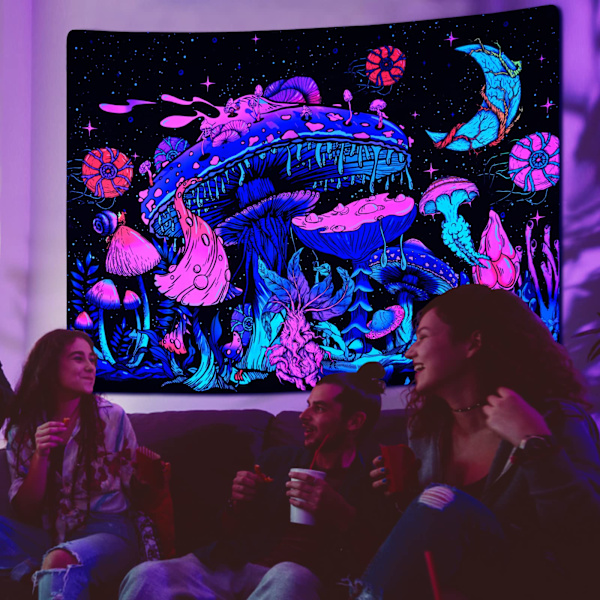Blacklight Svampe Gobelin UV Måne og Stjerner Gobeliner Selvlysende Planter Gobelin Nattehimmel Æstetisk Gobelin Væg