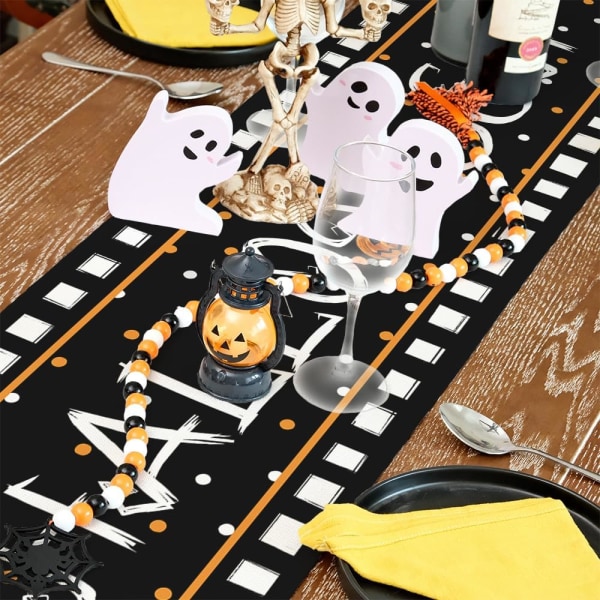 Halloween Table Runner 13x72 tuumaa, kurpitsa Spooky Ghost vuodenajan säkkikangas polka dots maalaistalo sisäkeittiön ruokapöytä
