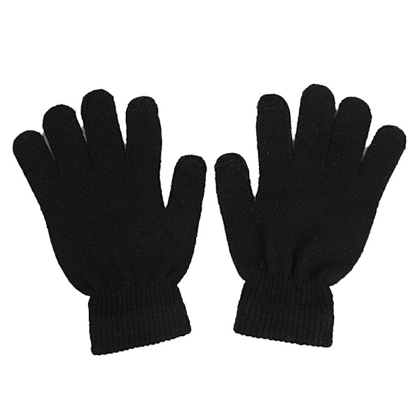 Barnhandskar Pojkar Vinterhandskar Stretchiga 5 Fingrar Fullfingerhandskar Stickade Magiska Handskar Kostym - svart