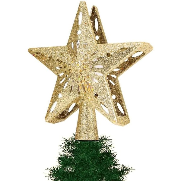 Christmas Tree Topper Star Julestjerne Med Justerbar Led Projektor Snøfnuggeffekt Gull Eu