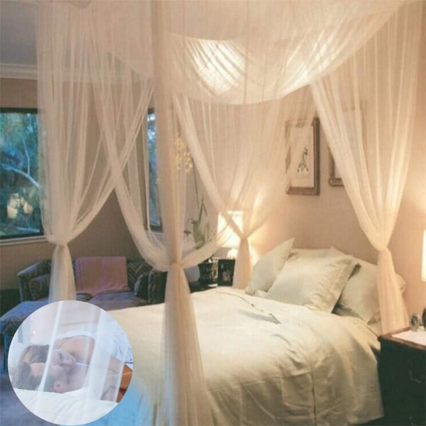 Sengehimmel, universelle firkantede myggenet til at hænge på de fleste senge – hvid