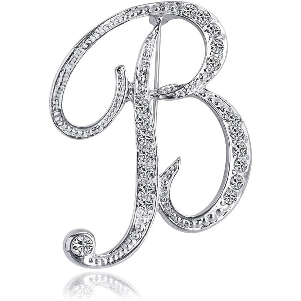 Rhinestone Initial Letter Brooch for Women Crafts Silver