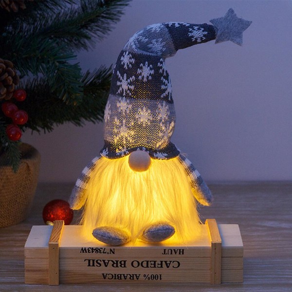 Julenisse med LED Lys Strikk Stjerne Nisse Figur Plysj Svensk TomteRed