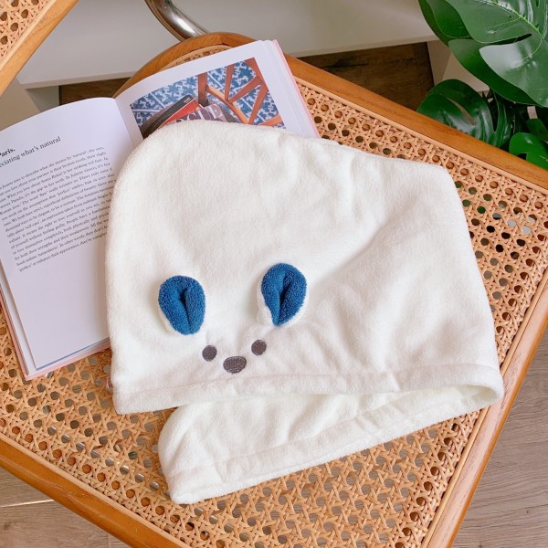 1 Pieces Coral Fleece Hair Towel Rabbit Ear Hair Drying Towels Super Absorbent Bath Cap Dryer Towel for Women Girl White