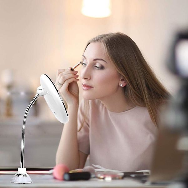 Fleksibel Svanehals 11,5\" 10x Forstørrelses Spejl med LED-belysning, Badeværelsesspejl med Stærk Sugkop, 360 Graders Drejning, Daglys, Cor