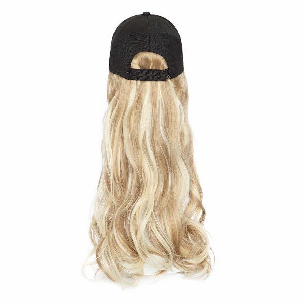 Hårforlengelser for kvinner Justerbar hatt med syntetisk parykk festet 20 tommer langt bølget hår Svart baseballcaps (Askeblond blanding bleket blond)