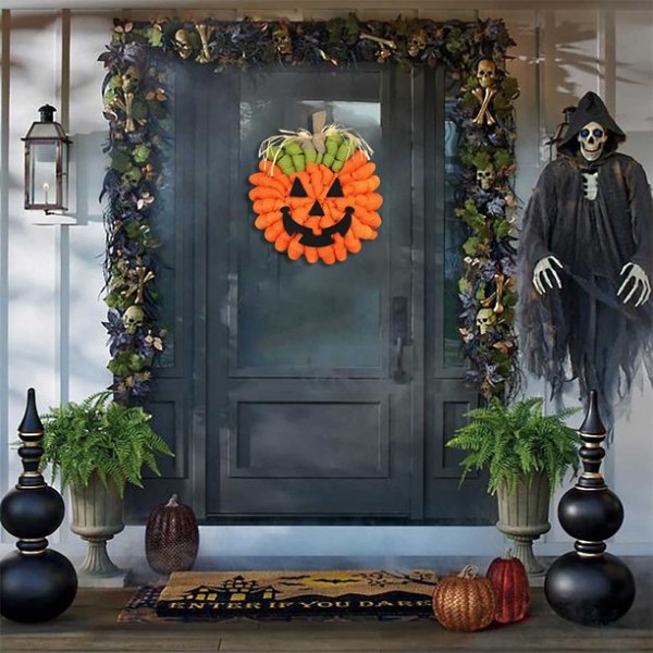 Halloween græskar jutekrans, efterår græskar dørkrans til hoveddøren