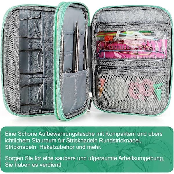 Case for Circular Knitting Needles, Crochet Hook Holder, Zippered Storage Bag for Cable, Round Double Single Pointed Needles, Crochet Case