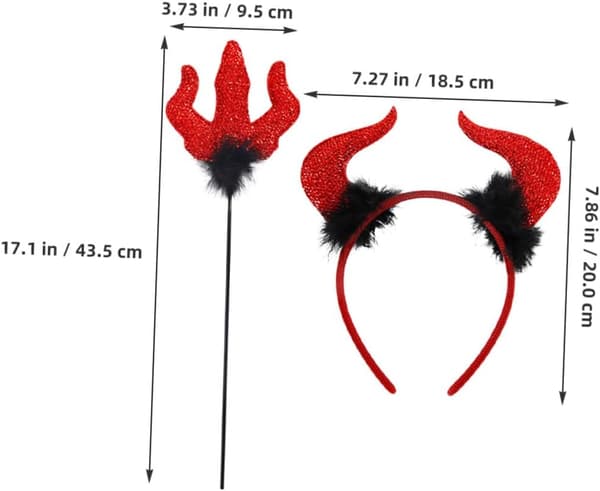 4 Sets Halloween Set Demon Horns Kit Spooky Headband and Trident Staff