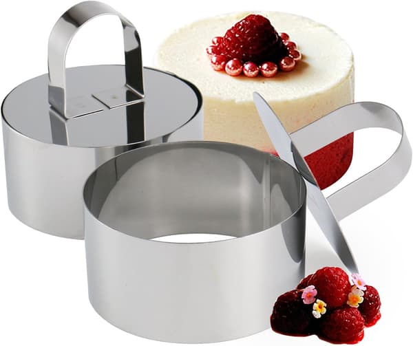 2-delte runde minikakeformer i rustfritt stål, mousse- og bakeformer