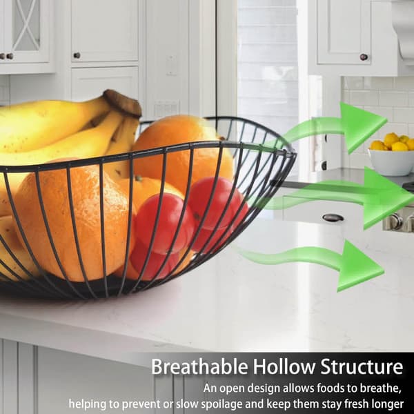 Black Metal Wire Fruit Bowl, Modern Fruit and Vegetable Storage Basket for Kitchen Counter, Decorative Fruit Holder