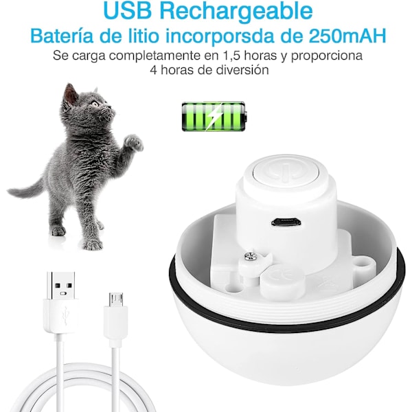 Kissan lelut, älykäs interaktiivinen kissapallo, uusi versio 360 asteen itsepyörivä pallo, USB-ladattava lemmikkilelu, sisäänrakennettu pyörivä LED-valo, harjoituslelu kissoille ja koirille