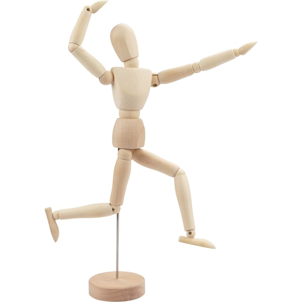 Puinen mallinukke 20 cm tuella - Nivelletty puinen nukke - Puinen mies joustavalla nivelellä - Unisex nivelnukke
