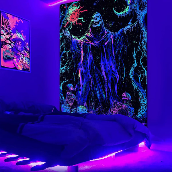 Svartljus Skalle Tapet UV Reaktiv Sol Måne Gobelänger Gotisk Trollkarl Skelett Gobeläng Färgglad Häxig Gobeläng Hippie Vertikal