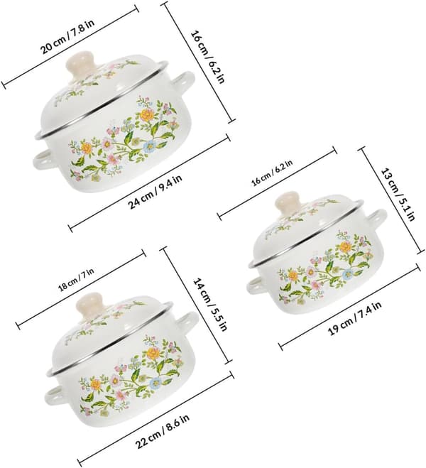 3-piece Enamel Pot Set Small Cooking Pots with Ergonomic Handles